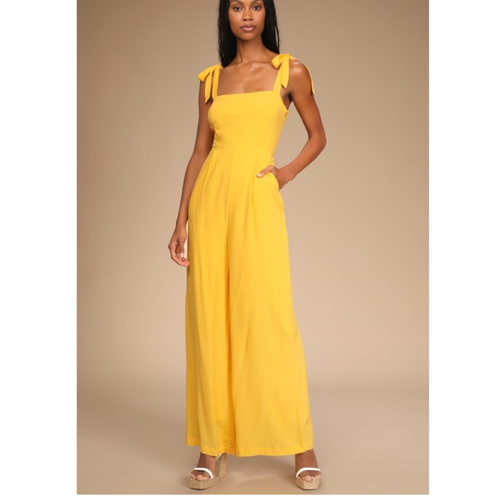 Lulus Sunny Sweetness Yellow Tie-Strap Jumpsuit